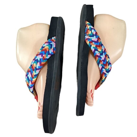 Yellow Box Rainbow Woven BOHO Beach Flip Flop Thongs Sz 8 #262J - Picture 3 of 7
